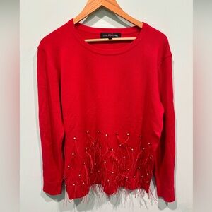 Love At First Find NWOT red knit sweater with feathers